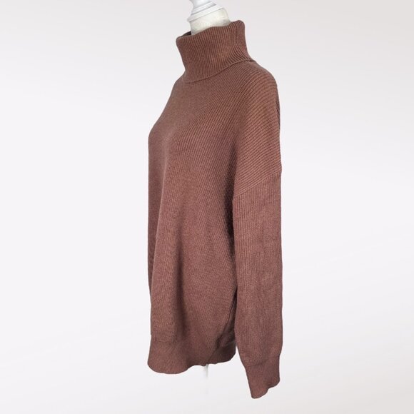 Oversized Coffee Brown Rib Knit Turtleneck Sweater Size Medium Large - Picture 4 of 9
